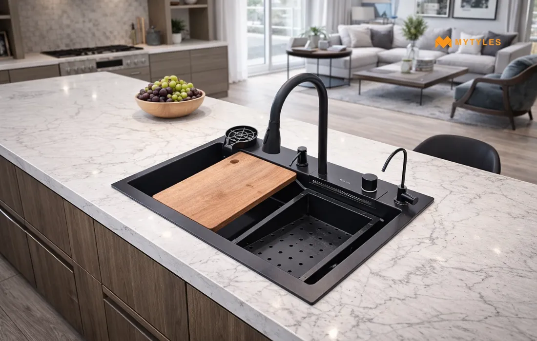 Futura Intelligent Sink (black) in kitchen 